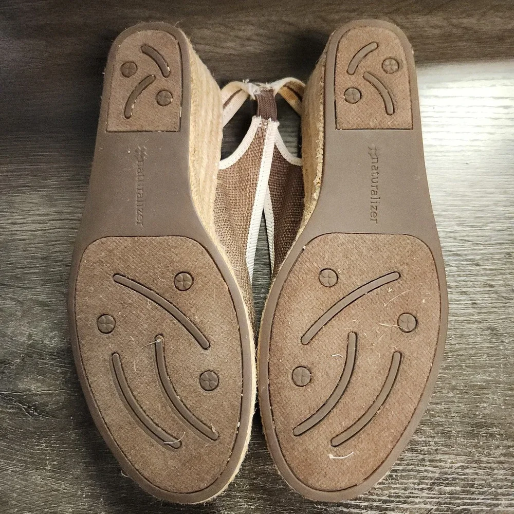 Naturalizer Wedge Sandals Womens Size 7 Brown Canvas Espadrille Slingback Summer